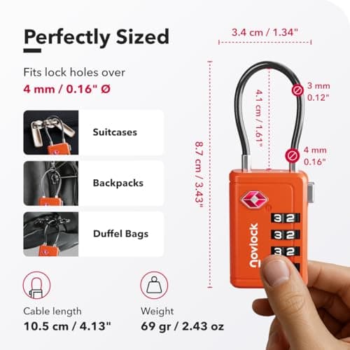 TSA Luggage Locks with Alert Indicator – 4-Digit Travel Padlocks with Flexible Cables for Suitcases, Backpacks & More – Suitcase Locks, 2-Pack, Orange — view 2