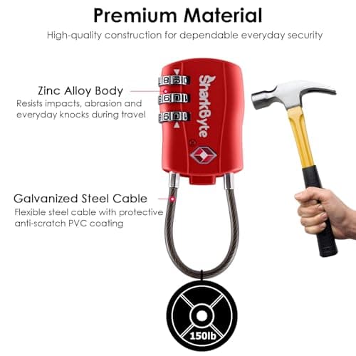 SharkByte TSA Approved Luggage Locks - 3-Dial Security Travel Combination Padlocks with Tags, Flexible Cable Wire Travel Locks for Suitcases, Gym Bags & Small Suitcases (3 Pack) — view 6