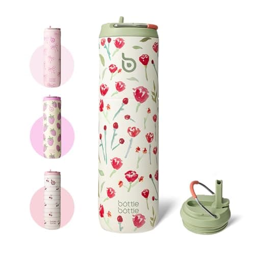 Bottle Bottle Stainless Steel Water Bottle 700ml with Straw and Lid Sports Insulated Metal Water Bottles with Handle(Rose red)