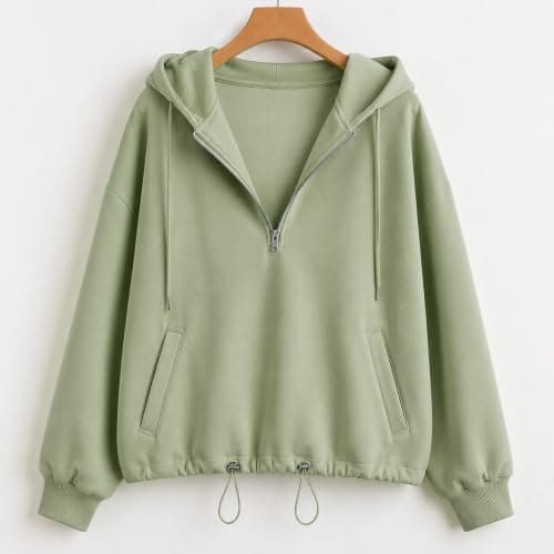 Half Zip Hoodie Oversized Women UK Drawstring Hood Kangaroo Pocket Quarter Zip Casual Pullover Loungewear Long Sleeve Soft Hooded Top for Daily Walking Camping Weekend Light Green — view 4