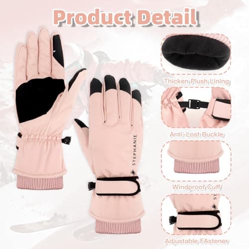 Ski Gloves Women Waterproof Winter Thermal Touchscreen, Snow Gloves Windproof Fleece Lined Snowboard Cycling Bike Use,Pink — view 2