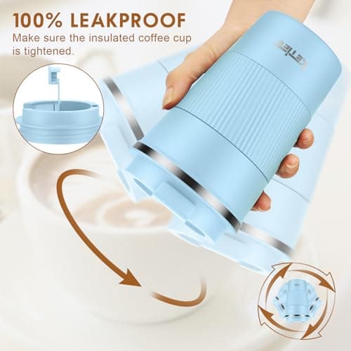 KETIEE Travel Mug Insulated Coffee Cup 380ml with Leakproof Lid, Reusable Stainless Steel Mug, Double Walled Coffee Travel Mug, Coffee Mug for Hot Cold Drinks Sky Blue — view 3