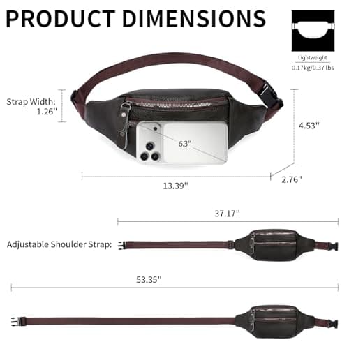 GAEKEAO Bum Bag Fanny Pack for Women Men Genuine Leather Waist Bags for Running Sport Hiking Travel — view 3