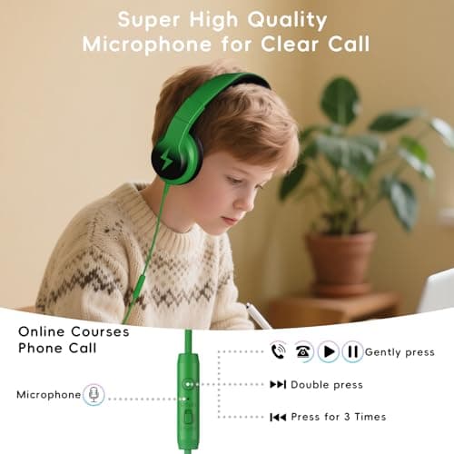 Candy Bila Wired Over-Ear Kids Headphones for School, Black to Green — view 3
