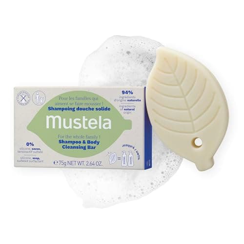 Mustela - Hair and Body Cleansing Bar - Solid Shampoo Bar Free of soap and Silicone and Sulfated Surfactant - Shampoo bar Made With Natural ingredients and Enriched With Avocado and Olive Oil- 75gr