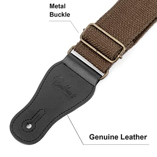 BestSounds Guitar Strap 100% Soft Cotton Genuine Leather Ends Strap for Acoustic Guitar, Electric Guitar, Bass & Mandolins (Coffee) — view 3