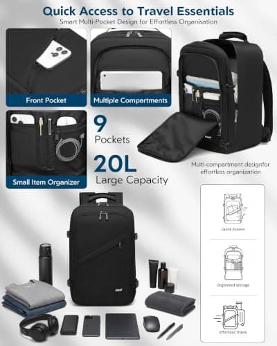 Kono Ryanair Cabin Bags 40x25x20 Underseat Carry on Travel Backpack — view 3