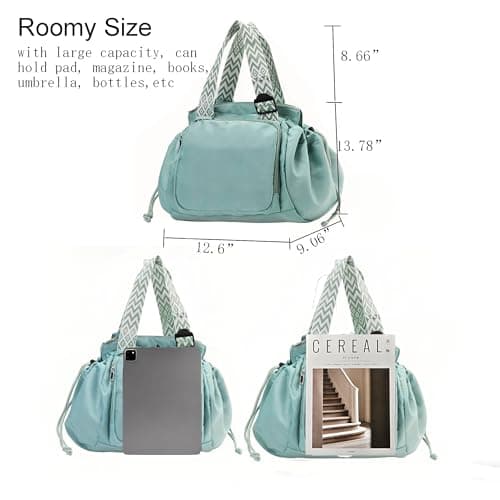 Fashowlife Multi-Function Tote Bag Large Capacity– Versatile Nylon Lightweight Backpack with 15 Pockets for Car Travel, Mint Green, One Size — view 4