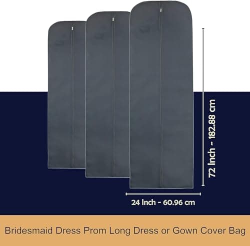 Wedcova Dress Bag | Hanging Garment Bags | Full Length Travel Covers | Wedding Long Clothes Storage Cover with Zipper for Women | 72 Inch (182cm) | Pack of 1 | Grey — view 6