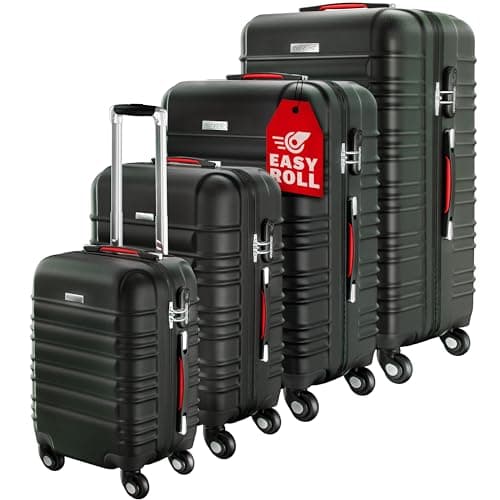 Monzana® 4 Piece Suitcase Set, Luggage Sets for Travel, 4 Wheels, Black