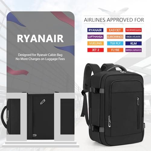 OTAHGK Cabin Bags 40×30×20 for Ryanair Underseat Carry-ons Travel Backpack Hand Luggage Bag Flight Rucksack Casual Daypack School Office Backpack Fit 14 Inch Laptop with USB Charging Port-Black — view 2