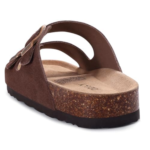ODOLY Unisex Cork Footbed Slide Sandal, Arch Support Summer Outdoor Sandals with Adjustable Buckle for Women and Men, Brown Suede, 6.5-7 Women/5-5.5 Men — view 5