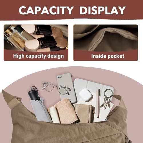 LOCCY Crescent Bag for Women, Nylon Crescent Crossbody Bags Half Moon Bag Dumpling Bag Hobo Shoulder Bag Multi Pockets with Adjustable Strap for Travel Shopping Work (Dark Khaki) — view 4