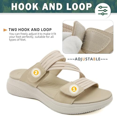 Ulicox Womens Summer Sandals Ladies Orthopedic Sandals Casual Slippers Adjustable Slip on Slide Beach Shoes Beige 5 UK — view 3