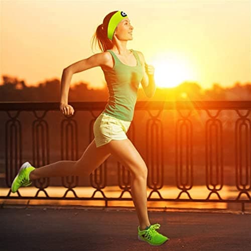ATNKE LED Lighted Headband, USB Rechargeable Running Hat Ultra Bright 4 LED Waterproof Light Lamp Headlamp High Stretch Moisture Wicking Multi-Color/Fluorescent yellow — view 4