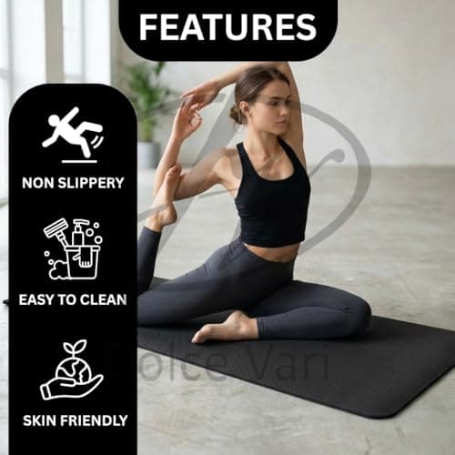Yoga Mat – Multi-Purpose Extra Thick Foam Exercise Mats Workout & Therapy – Home & Gym Equipment Accessory (Black) — view 3