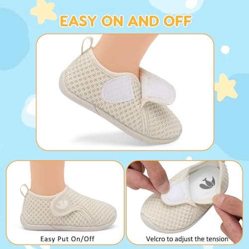 Toddler Trainers Barefoot Baby Shoes Lightweight First Walking Sneakers for Indoor Outdoor Activity Beige 12-15 Months — view 3