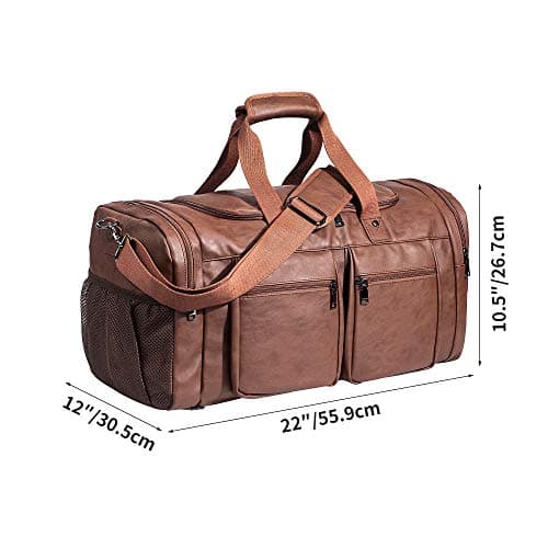 Weekender Bag with Shoe Compartment, Waterproof Pu Leather Overnight Bag Weekender Bag Mens Travel Duffle Bag Large Carry on Bag Travel Tote Duffel Bag for Men or Women-Brown — view 4