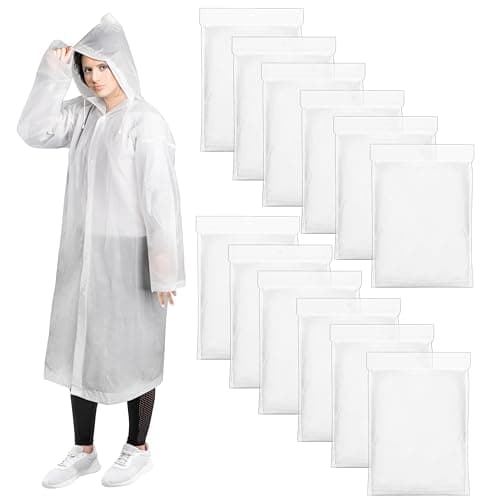 Cididu 12 Pack Rain Ponchos for Adults, Reusable Raincoat with Drawstring Hood, Portable EVA Rain Jackets for Women Men, Waterproof Long Rain Cape, Emergency Poncho for Travel Camping Hiking Outdoor