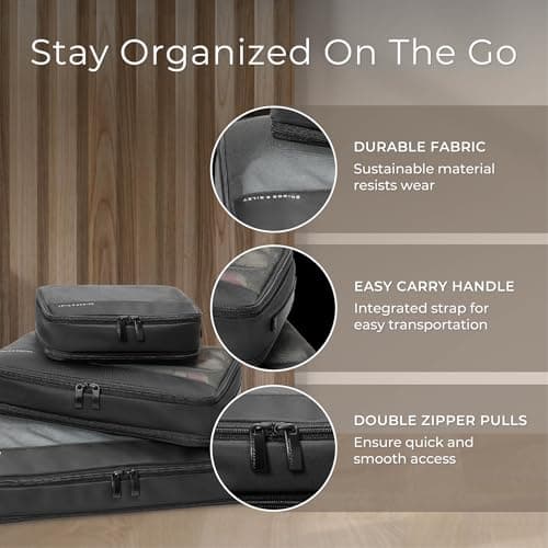 Briggs & Riley Compression Packing Cube Set for Women & Men - Bag Organiser for Hold Suitcase & Cabin Luggage, Pack Accessories for Vacation - 3-Piece, Black — view 4