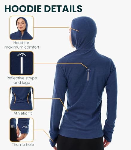 Merino Wool Base Layer Women - Merino Wool Hoodie Half Zip Ligtweight Long Sleeve Shirt (Medium, 190 Deep Teal) — view 3
