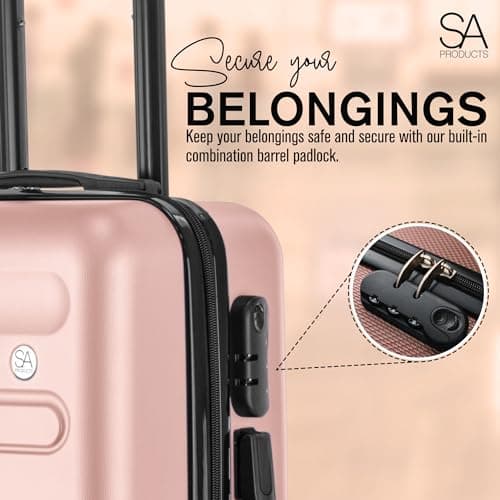 SA Products Cabin Suitcase - 34L Carry On Hard Shell Bag 55x40x20 Rose Gold — view 3
