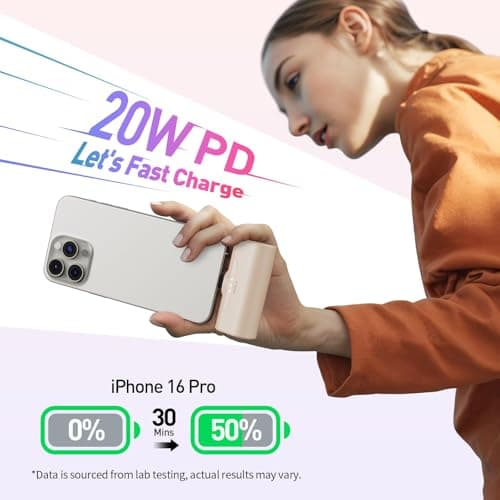 iWALK Mini Portable Charger 4500mAh,USB-C 20W Power Bank with Fast Charging for iPhone 17 Pro Max/16 Pro/16/15,Samsung Galaxy S24 S23 Series,LG,HONOR,Xiaomi,iPad,AirPods and More,LightBrown — view 2