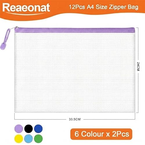 Plastic Wallets, 12 Pack A4 Document File Folder Zipper Pockets Zip Lock Bags for School Office Home Travel Storage — view 2
