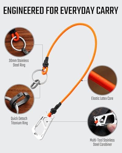 KeyUnity KC05 Cell Phone Lanyard, Anti Theft Phone Strap with Multi-Tool Carabiner, Keychain Lanyard Stretchy Tether (Orange) — view 4