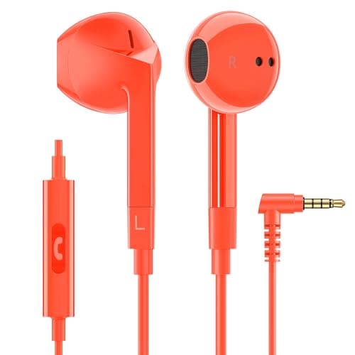 Ludos FEROX Wired Earbuds in-Ear Headphones, Earphones with Microphone, 5 Years Warranty, Noise Isolation Corded for 3.5mm Jack Ear Buds for iPhone, iPad, Samsung, Laptop, Gaming, Sports - Coral