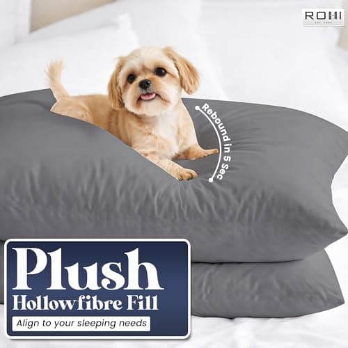 Rohi Value Range Pillows 8 Pack with Grey Microfibre Pillowcases | Neck Support Hypoallergenic Pillow | Breathable Medium Firm Pillows for Back, Front & Side Sleepers | UK Made 45 × 66 cm — view 3