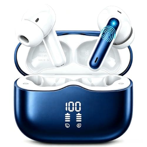 Wireless Earbuds, 2026 Bluetooth 5.4 Headphones in Ear 6D Bass Stereo, 40H Earphones with 4 ENC Noise Cancelling Mic, IP7 Waterproof LED, AI-Enhanced Calls Bluetooth Earbuds for Android iOS, Navy