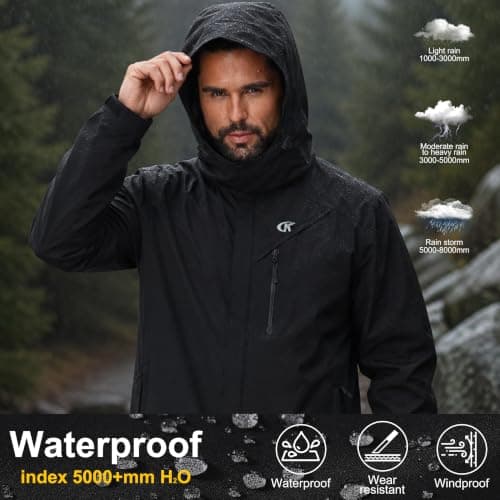 yuyangdpb Mens Waterproof Jacket Lightweight Hooded Raincoat — view 3