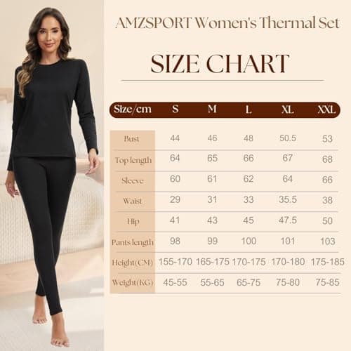 AMZSPORT Women's Thermal Underwear Set, Long Johns Fleece Base Layer, Winter Warm Long Sleeve Top & Soft Leggings for Ladies Black XL — view 5