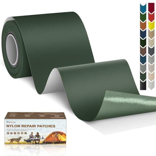 Cahomo Nylon Repair Patch 7.62x200 cm Nylon Repair Tape Self Adhesive Nylon Fabric Tape Outdoor Camping Gear Nylon Repair kit for Tent, Umbrella, Down Jackets, Sleeping Bag, Knapsack （Army Green）