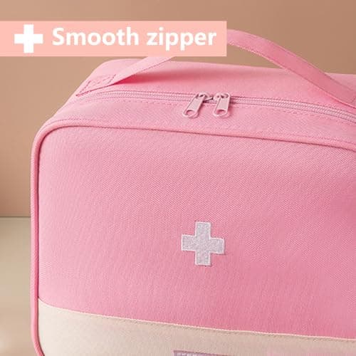 Portable First Aid Kit - Compact Emergency Medical Storage Bag Empty Medicine Bags for Travel, Camping, Hiking, Home, Car and Office Drug Pack Storage (26 x 12x 21cm Pink) — view 6