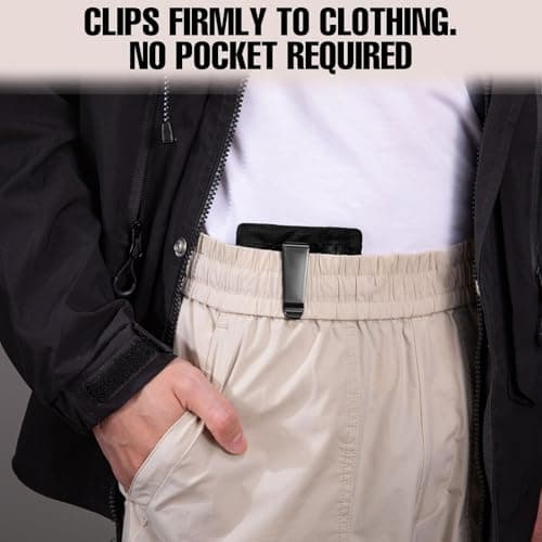 KOSMCCO RFID Blocking Clip Stash Pocket, Compact Hidden Travel Belt Wallet for Cards & Cash - Slim Pickpocket-Proof Design for Everyday Carry, Black, Medium (3.5x5.2"), Low Profile — view 5