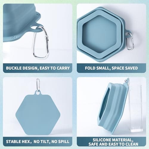 No Splash Collapsible Dog Travel Bowl, Collapsible Spill Proof Dog Water＆Food Bowls Integrated Molding Portable Pet Dish for Car,Camping, Long Road Trips (Blue) — view 2