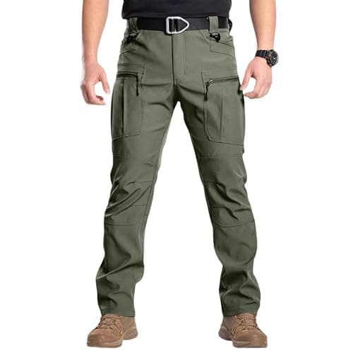 AMDOLE Work Trousers Men Stretch Tactical Work Pants Multi-Pocket Elastic Waist Cargo Trousers for Men UK for Hiking Outdoor Camping Casual Lightweight Durable Waterproof Trouser Blackish Green #3 XL — view 2