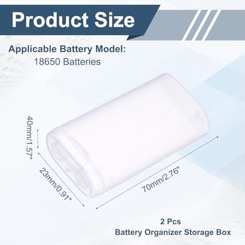 sourcing map Battery Organizer Storage Box, 2 x 18650 Batteries Plastic Clear Battery Storage Case Holder Garage Container Portable Organizer for Travelling, Home, Office, Garage (Pack of 2) — view 2