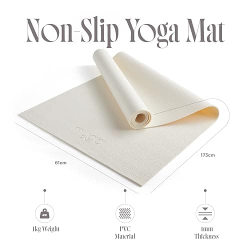 Myga Yoga Mat with Carry Strap – Non-Slip, Lightweight & Durable Exercise Mat for Yoga, Pilates & Fitness – Sweat-Resistant & Easy to Clean – 173cm x 61cm x 4mm – Cream — view 5
