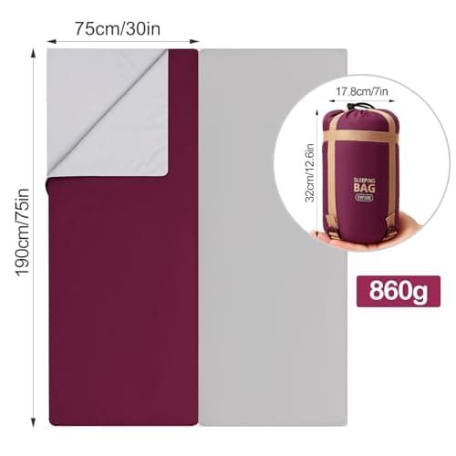 M.J COMFY-LIFE Lightweight Rectangular Sleeping Bag 190cm Envelope Sleeping Bag, Ultralight Camping Bag with Two-Way Zipper (Purple) — view 4