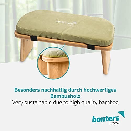 banters Meditation Bench Foldable - Made of solid Bamboo - Portable Kneeling stool with Cushion, Light Green — view 3