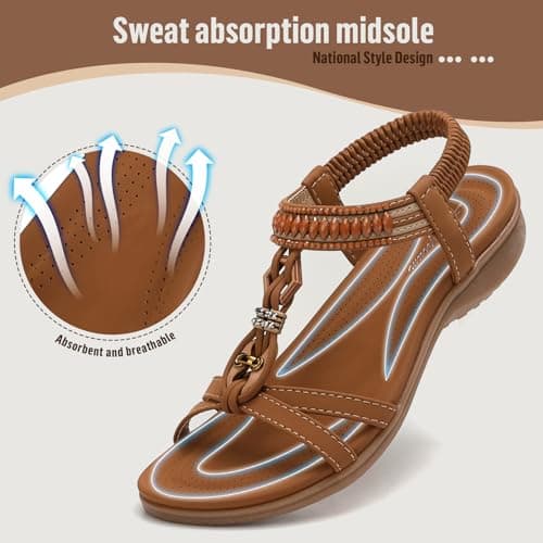 Littleplum Womens Flat Sandals Ladies Summer Beach Sandals with Elastic Back Strap(Brown,41EU) — view 2