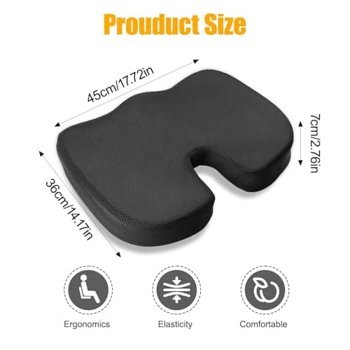Memory Foam Seat Cushion, U-Shaped Ergonomic Chair Pad for Pressure Relief & Tailbone Support, Non-Slip Coccyx Cushion for Office Chair, Gaming Chair, Car Seat & Desk Use, Breathable Mesh Cover, Black — view 2