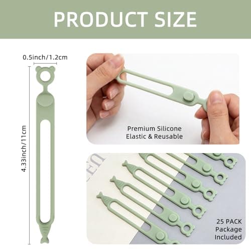 YANJINGSHE Cable Tidy Clips, 20-Pack Reusable Silicone Cable Ties Green — view 2