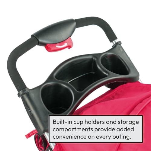 KCT Hooded Foldable Pet Dog Cat Stroller Red- 4 Wheel Travel Carriage with Safety Leash, Canopy, Cup Holder, Storage Tray — view 4