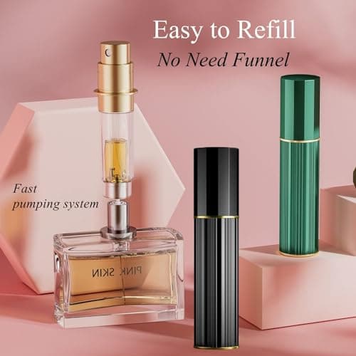 Aurdox Perfume Atomiser, Refillable & Portable Perfume Bottle for Travel, 5ml Small Spray Bottles with Bottom Pump, Dispensers for Women and Men, Leaking Proof and Luxurious Design(Black & Green) — view 2