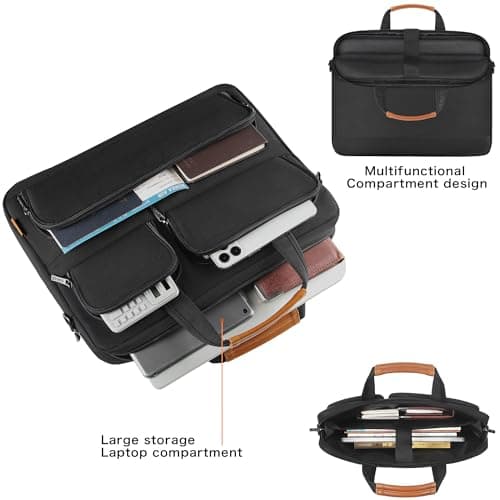 DOMISO 17 inch Laptop Bag,Business Laptop Briefcase with Multiple Pockets and Shoulder Strap,Shockproof Waterproof Computer Bag Compatible For 17-17.3 Dell HP Lenovo Asus,Black — view 3