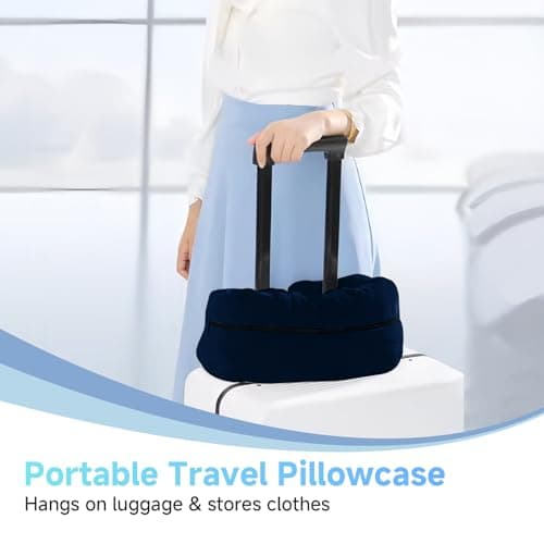 AHRLIC Soft Stuffable Neck Pillow for Travel Multifunctional U-Shaped Cushion Fillable with Clothes for Extra Luggage Space, Adjustable Strap for Airplane, Camping, Train, Hiking (Navy Blue) — view 5
